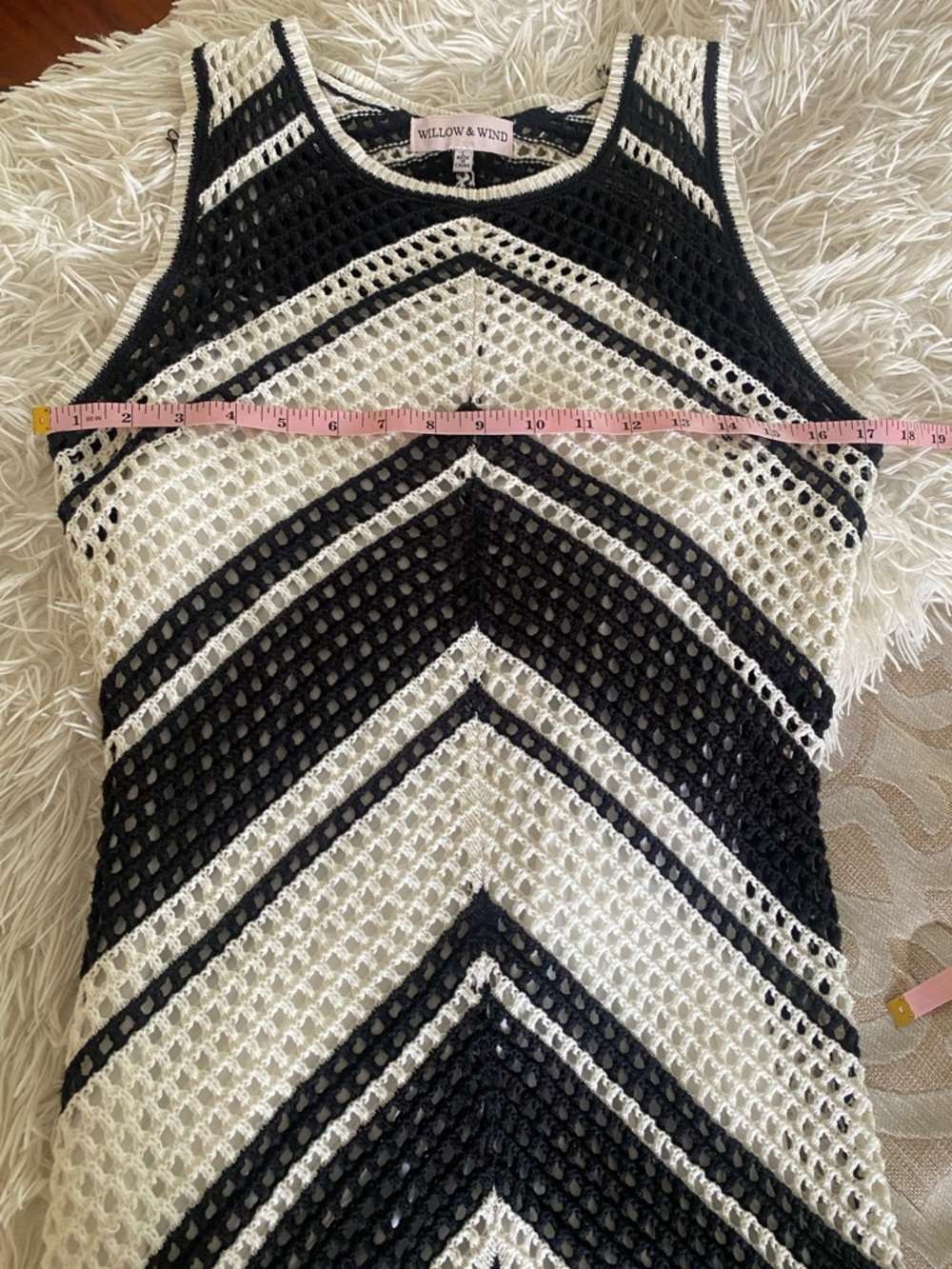 Willow & Wind Chevron Crochet Sweater Dress L Black White Lined - Picture 7 of 10